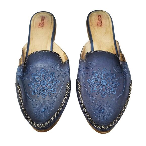 Pikolinos Shoes Womens 10/10.5 Mules Bari Blue Leather Boho Slip On 41 - Picture 6 of 10